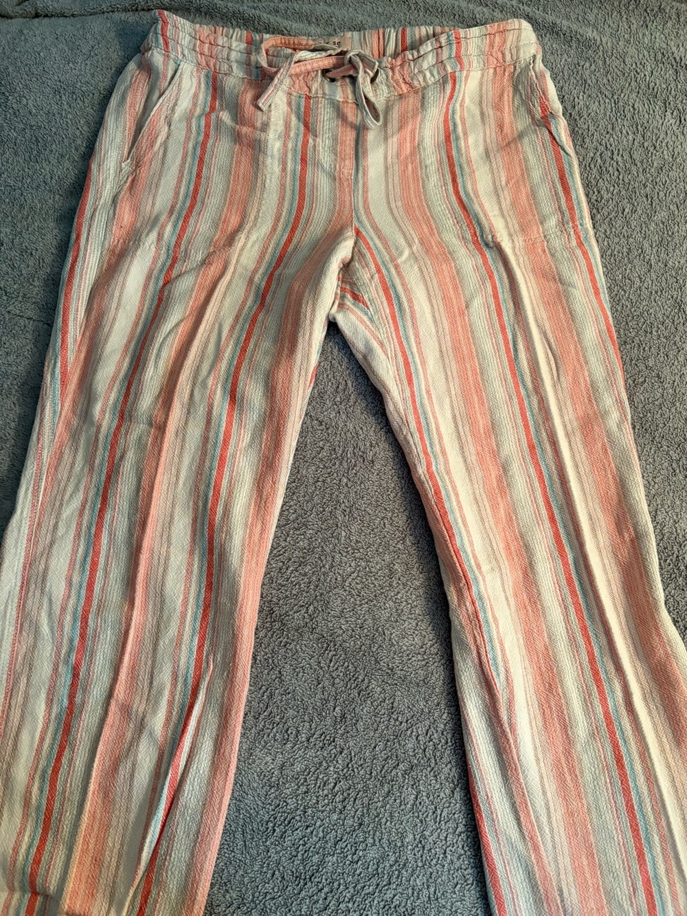 Per Se Striped Linen Blend Wide Leg Pants Medium Beachy Coastal Coral Boho